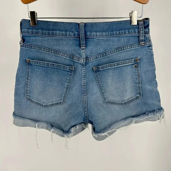 Madewell High Rise Denim Shorts Medium Wash Blue Cotton Raw Hem Cut Off Size 27 - Picture 4 of 7